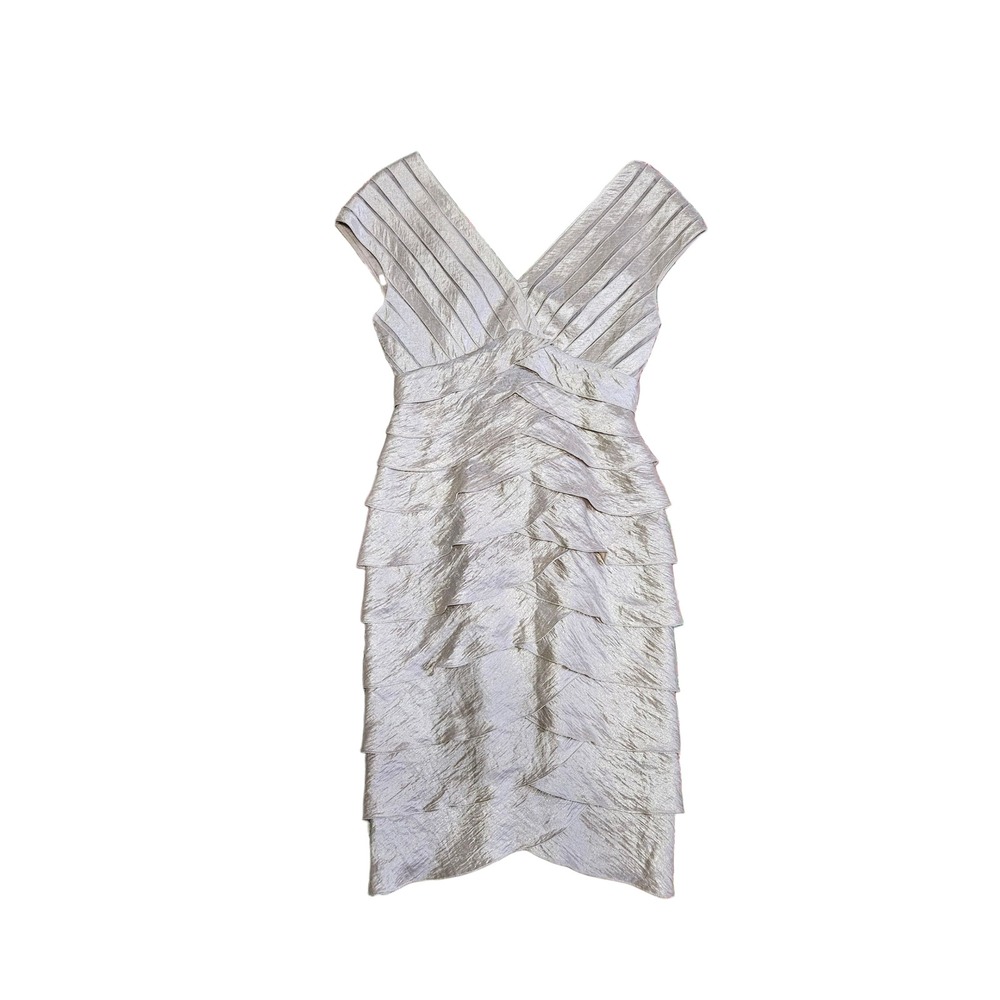 Cache Vintage Gold Tiered Ruffle Vneck Bodycon Dress Size 2 Holiday NYE Stretchy